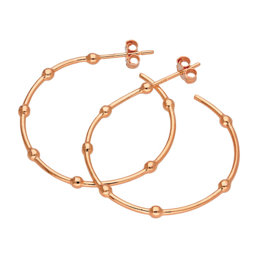 Rose Gold Plated Sterling Silver Bobble Hoop Stud Earrings