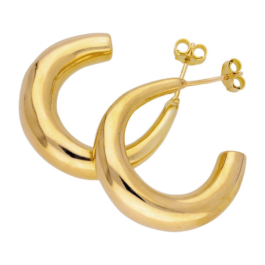 Gold Plated Sterling Silver Chunky Open Hoop Stud Earrings - jewellerybox