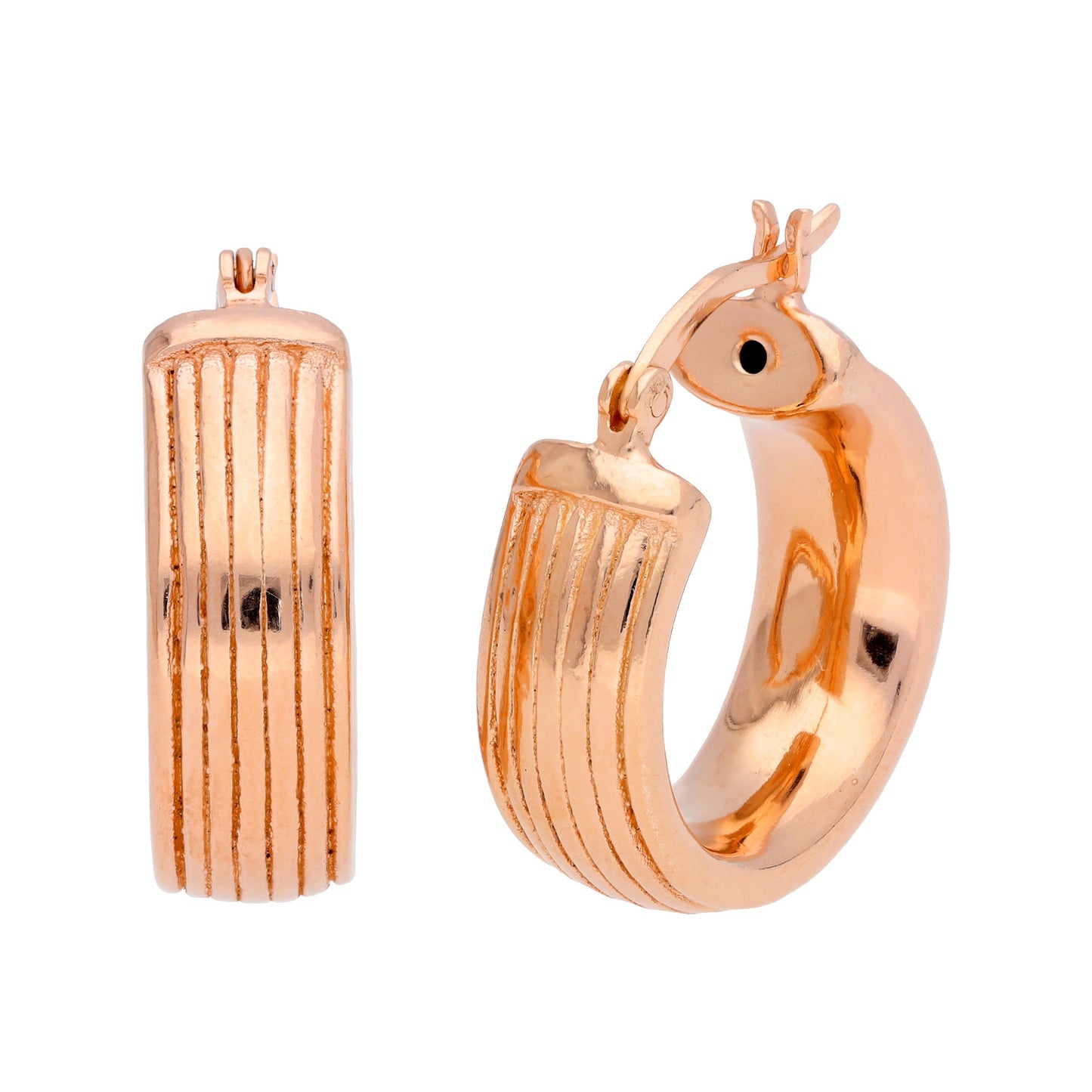 Rose Gold Plated Sterling Silver Chunky Lined 20mm Hoop Earrings
