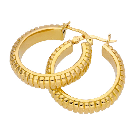 Gold Plated Sterling Silver Hollow Lined 26mm Hoop Earrings