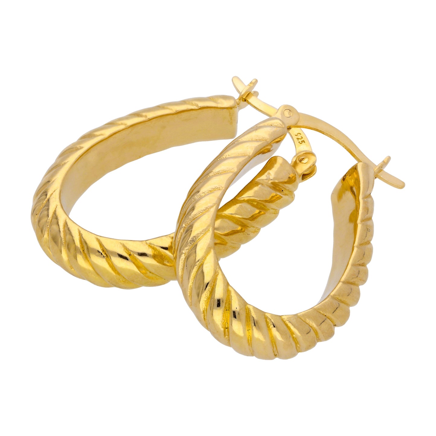 Gold Plated Sterling Silver Oval Twisted 18mm Hoop Earrings