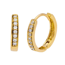 Gold Plated Sterling Silver Clear CZ Huggie 15mm Hoop Earrings