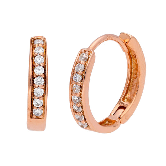 Rose Gold Plated Sterling Silver CZ Huggie 15mm Hoop Earrings