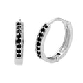 Sterling Silver Black CZ Pave Huggie 15mm Hoop Earrings