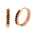 Rose Gold Plated Sterling Silver Black CZ Huggie Earrings