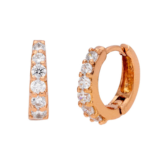 Rose Gold Plated Sterling Silver CZ Huggie 14mm Hoop Earrings