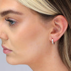 Rose Gold Plated Sterling Silver CZ Huggie 14mm Hoop Earrings