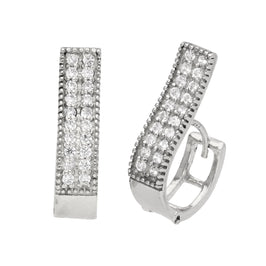 Sterling Silver CZ Double Dress Huggie Hoop Earrings