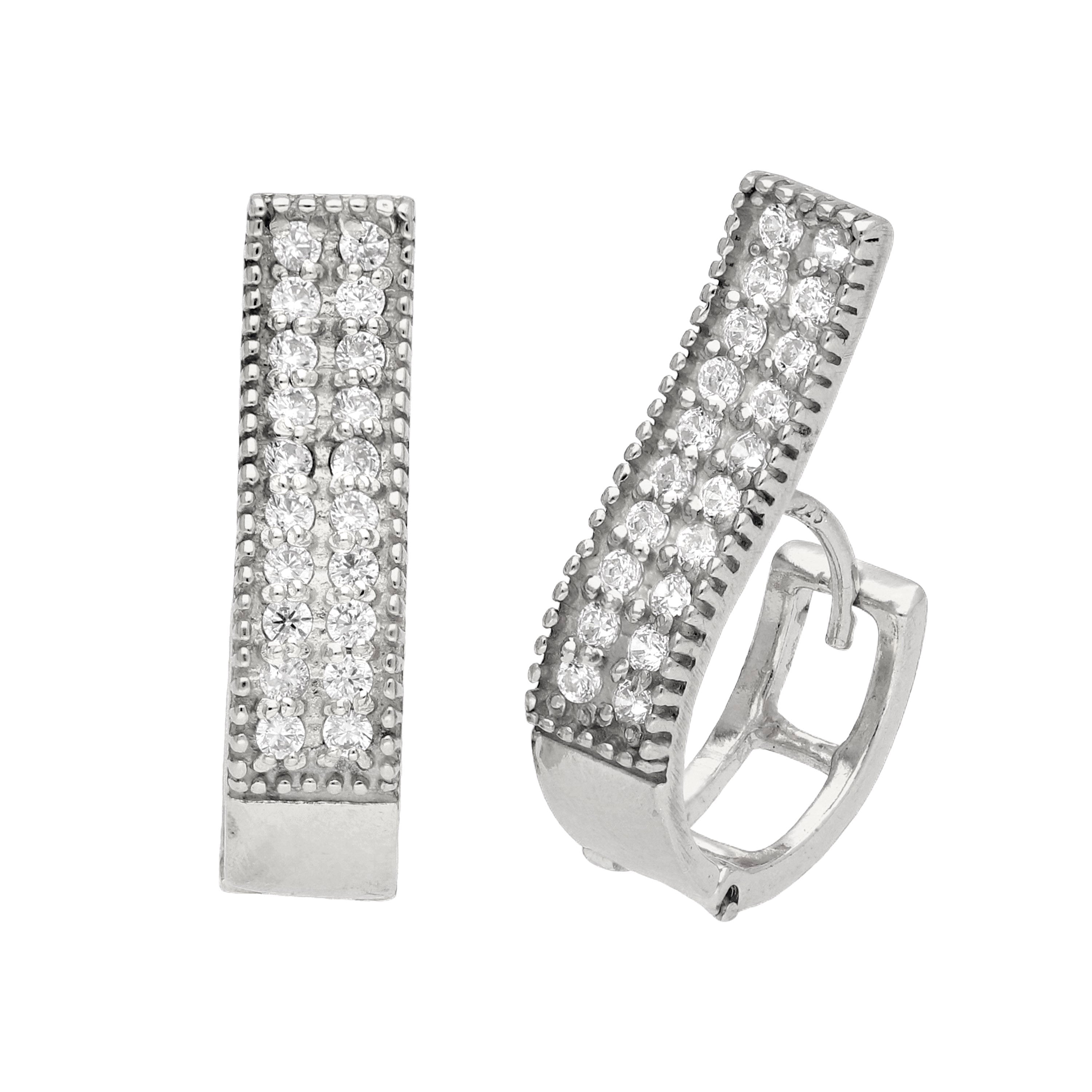 Sterling Silver CZ Double Dress Huggie Hoop Earrings