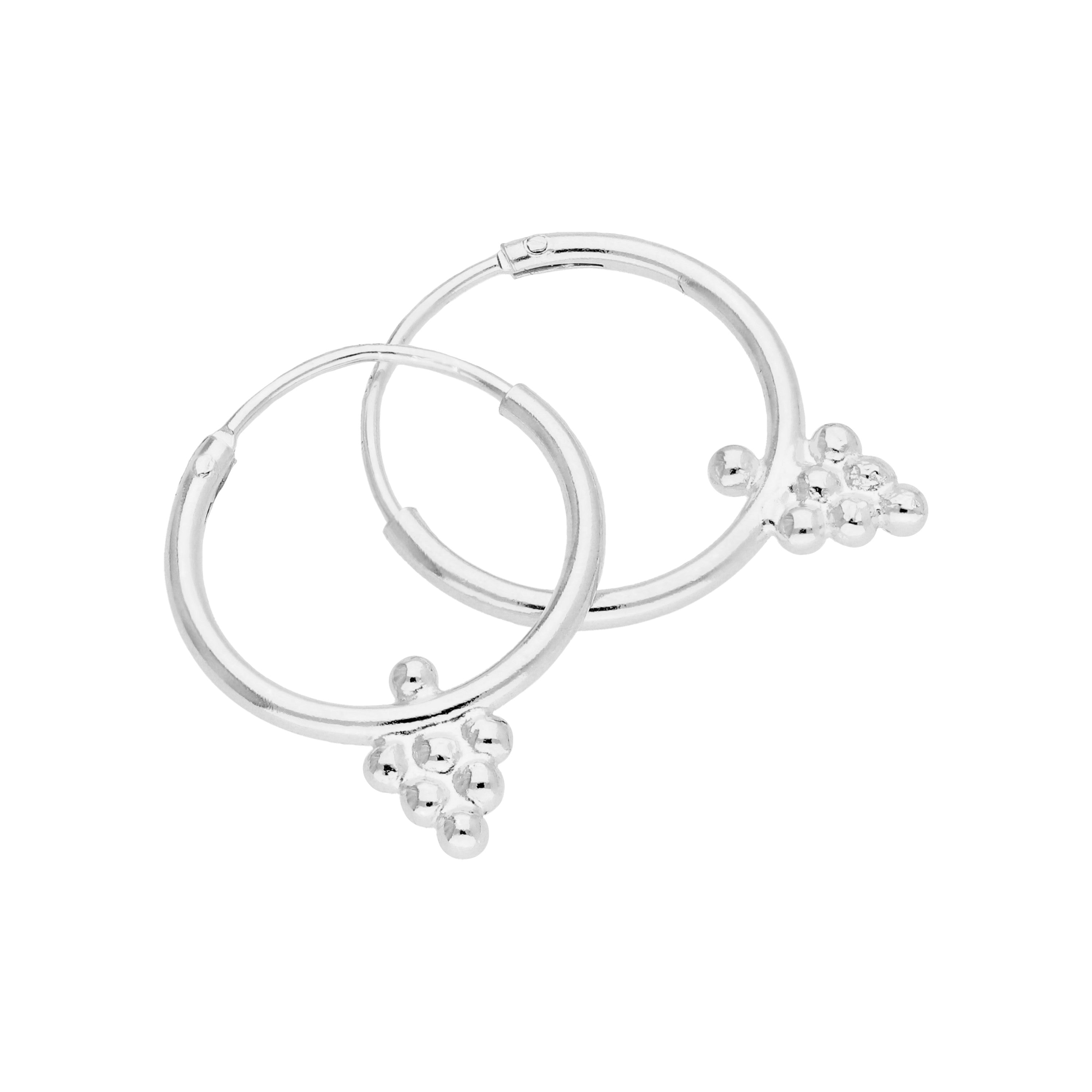 Sterling Silver Bobble Beaded Diamond 14mm Hoop Earrings