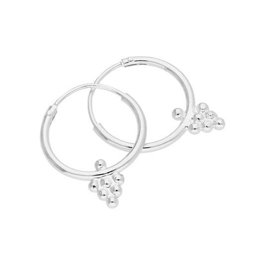 Sterling Silver Bobble Beaded Diamond 14mm Hoop Earrings