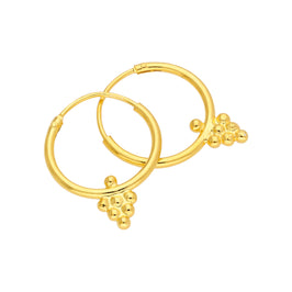 Gold Plated Sterling Silver Bead Diamond 14mm Hoop Earrings