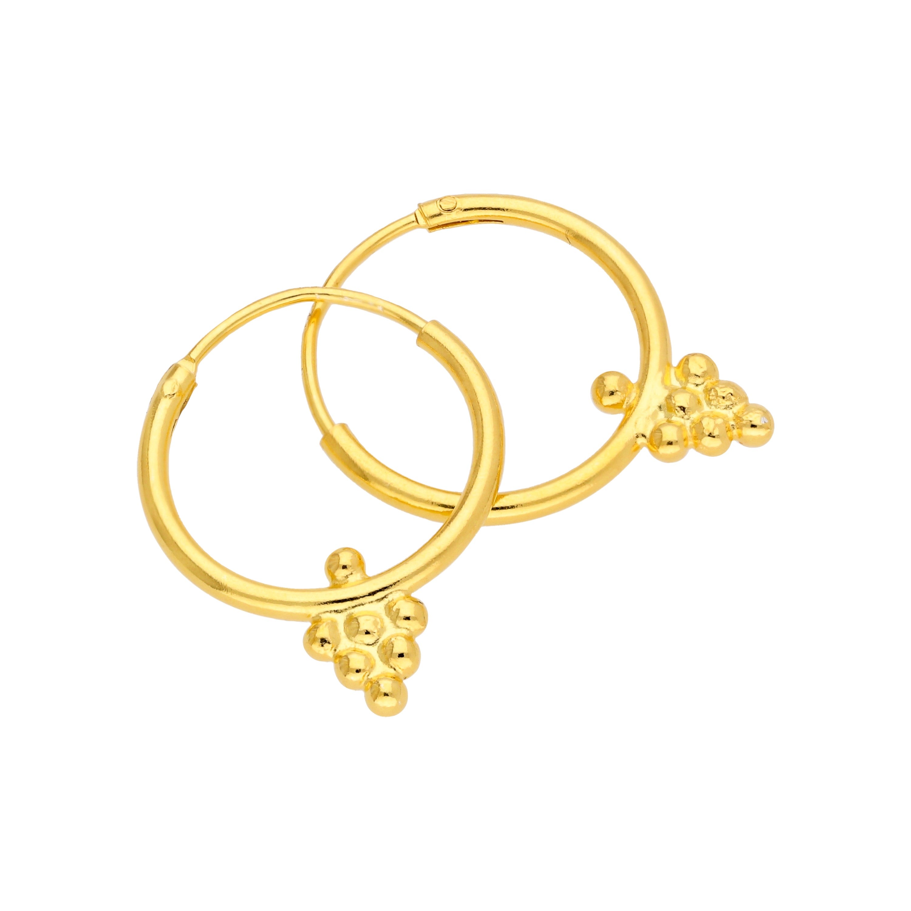 Gold Plated Sterling Silver Bead Diamond 14mm Hoop Earrings