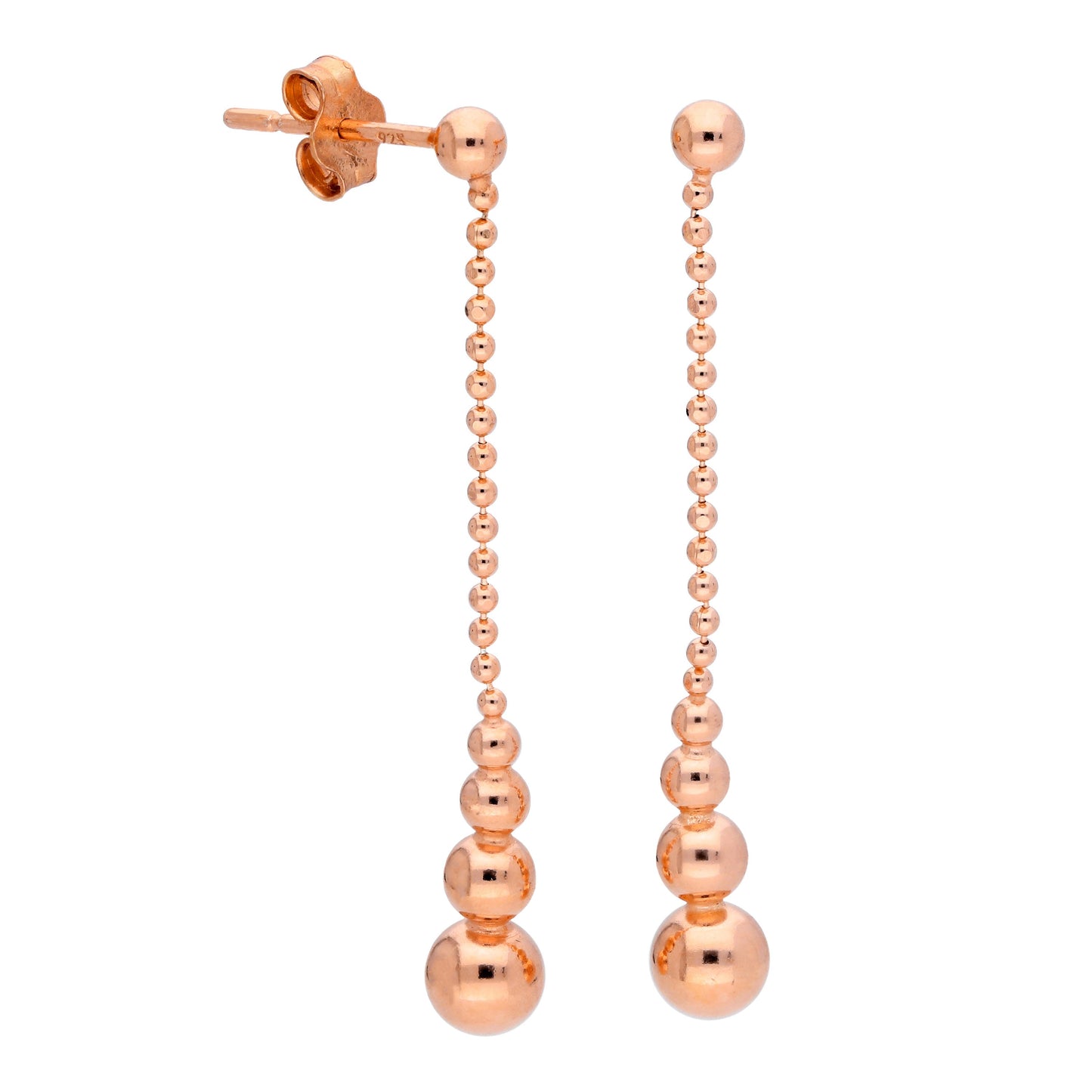 Rose Gold Plated Sterling Silver Bead Ball Drop Stud Earrings