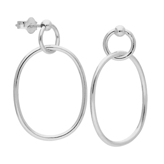 Sterling Silver Interlocking Circle Oval Stud Drop Earrings