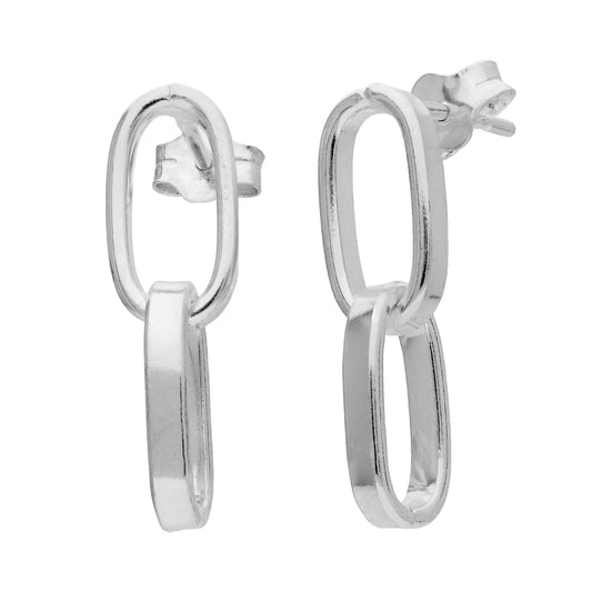Sterling Silver Link Chain Stud Drop Earrings