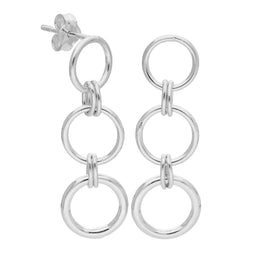 Sterling Silver Triple Round Link Chain Drop Stud Earrings