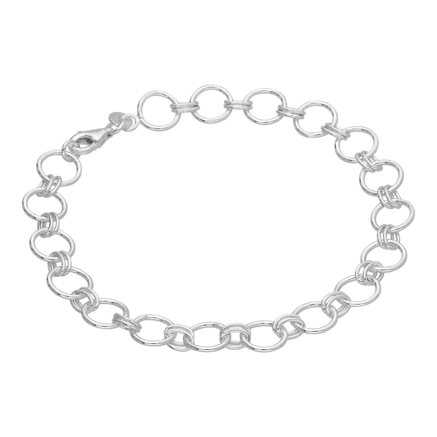 Sterling Silver Round Link Chain Bracelet 7 Inches
