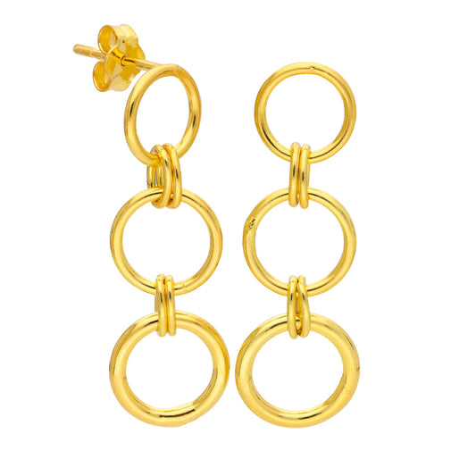Gold Plated Sterling Silver Link Chain Stud Drop Earrings