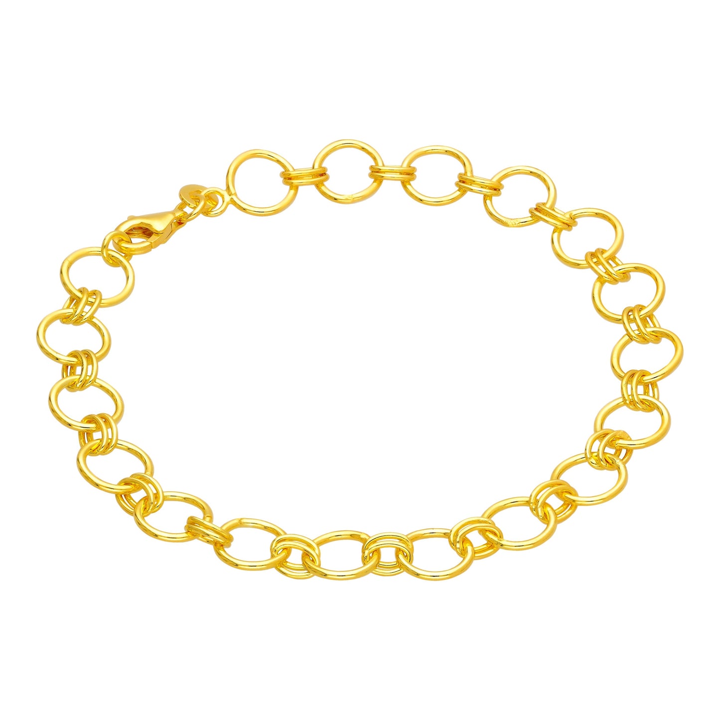 Gold Plated Sterling Silver Round Link Chain Bracelet 7 Inch