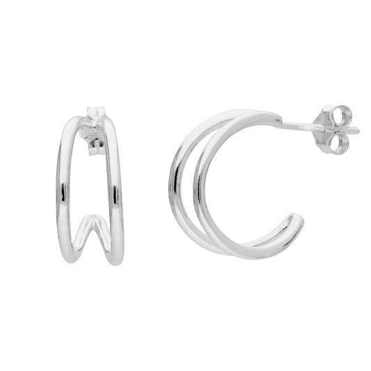 Sterling Silver Double Line Open Claw Hoop Stud Earrings