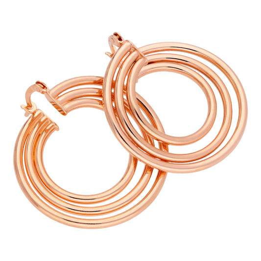 Rose Gold Plated Sterling Silver Triple Circle Hoop Earrings
