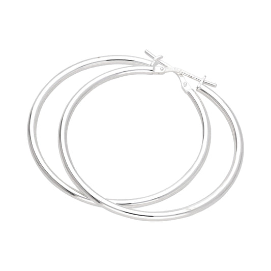 Sterling Silver 40mm Plain Hoop Earrings