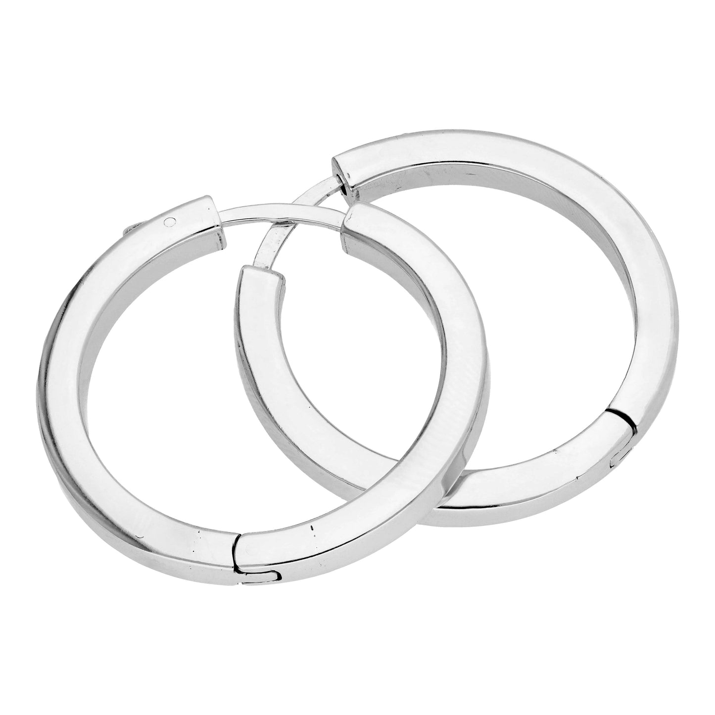 Sterling Silver Square Tube Push Button 30mm Hoop Earrings