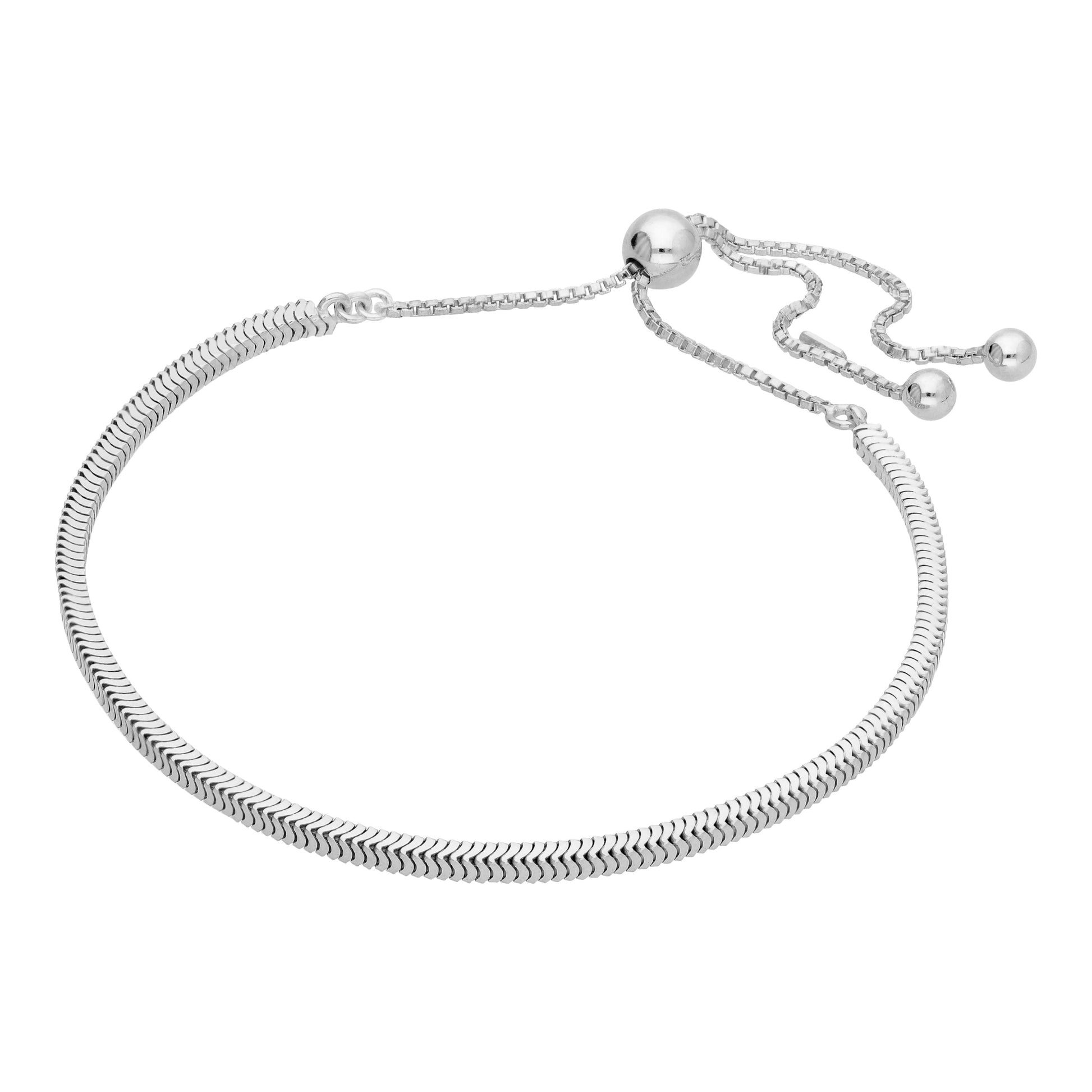 Silver Square Snake Chain Adjustable Bracelet jewellerybox