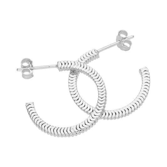 Sterling Silver Square Snake Chain 20mm Hoop Stud Earrings
