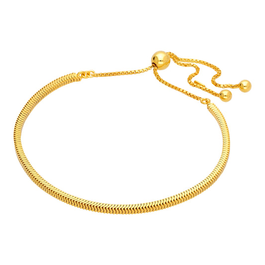 Gold Plated Sterling Silver Square Snake Chain Adjustable Bracelet