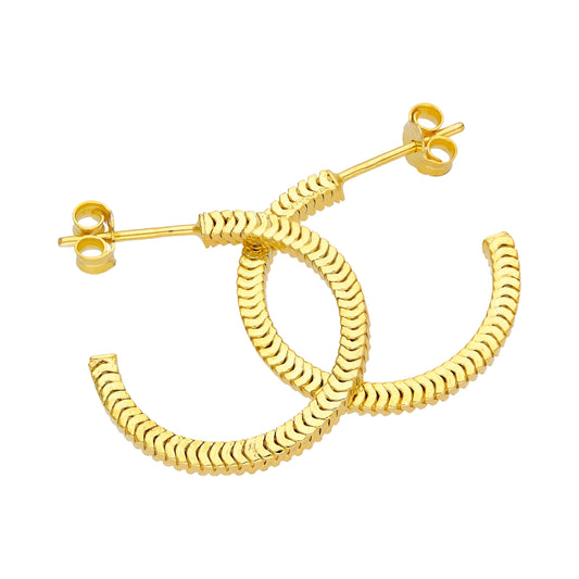 Gold Plated Sterling Silver Square Snake Chain 20mm Hoop Stud Earrings