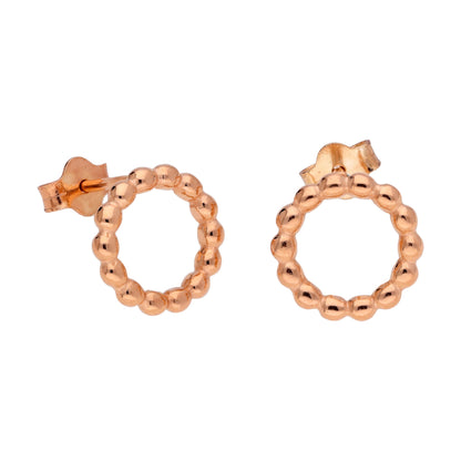 Rose Gold Plated Sterling Silver Beaded Circle Stud Earrings
