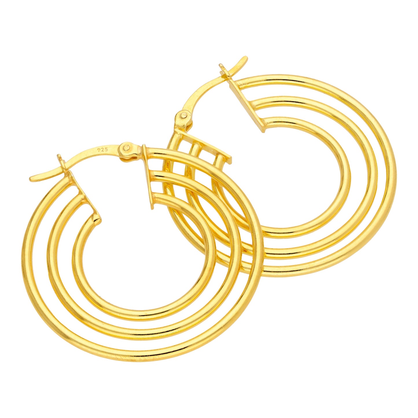 Gold Plated Sterling Silver Triple Line Circle Hoop Earrings