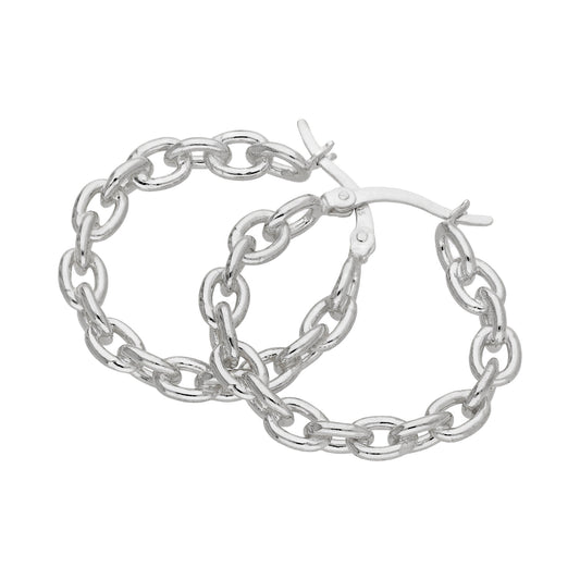 Sterling Silver Long Link Chain Hoop Earrings
