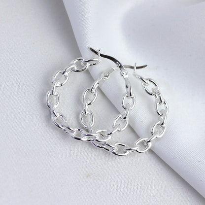 Sterling Silver Long Link Chain Hoop Earrings