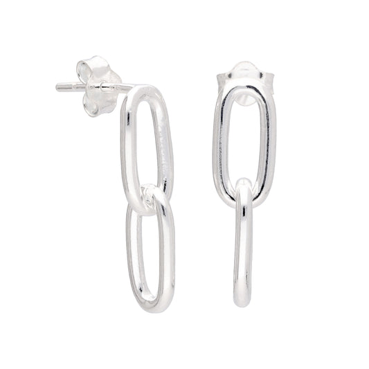 Sterling Silver Long Link Chain Stud Drop Earrings