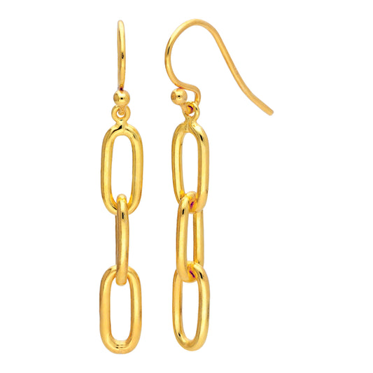 Gold Plated Sterling Silver Long Link Chain Drop Earrings