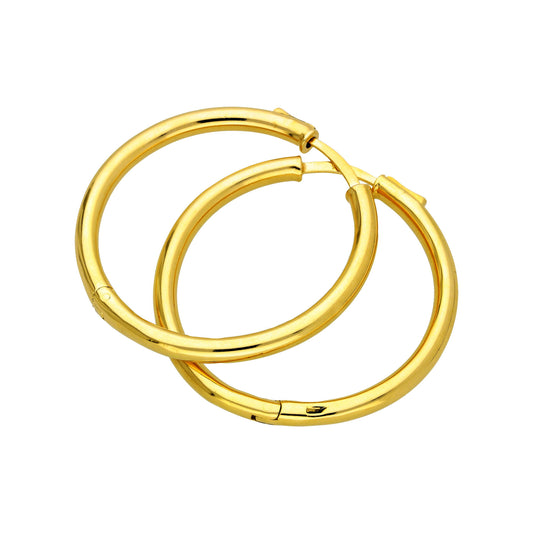 Gold Plated Sterling Silver Push Button 35mm Hoop Earrings
