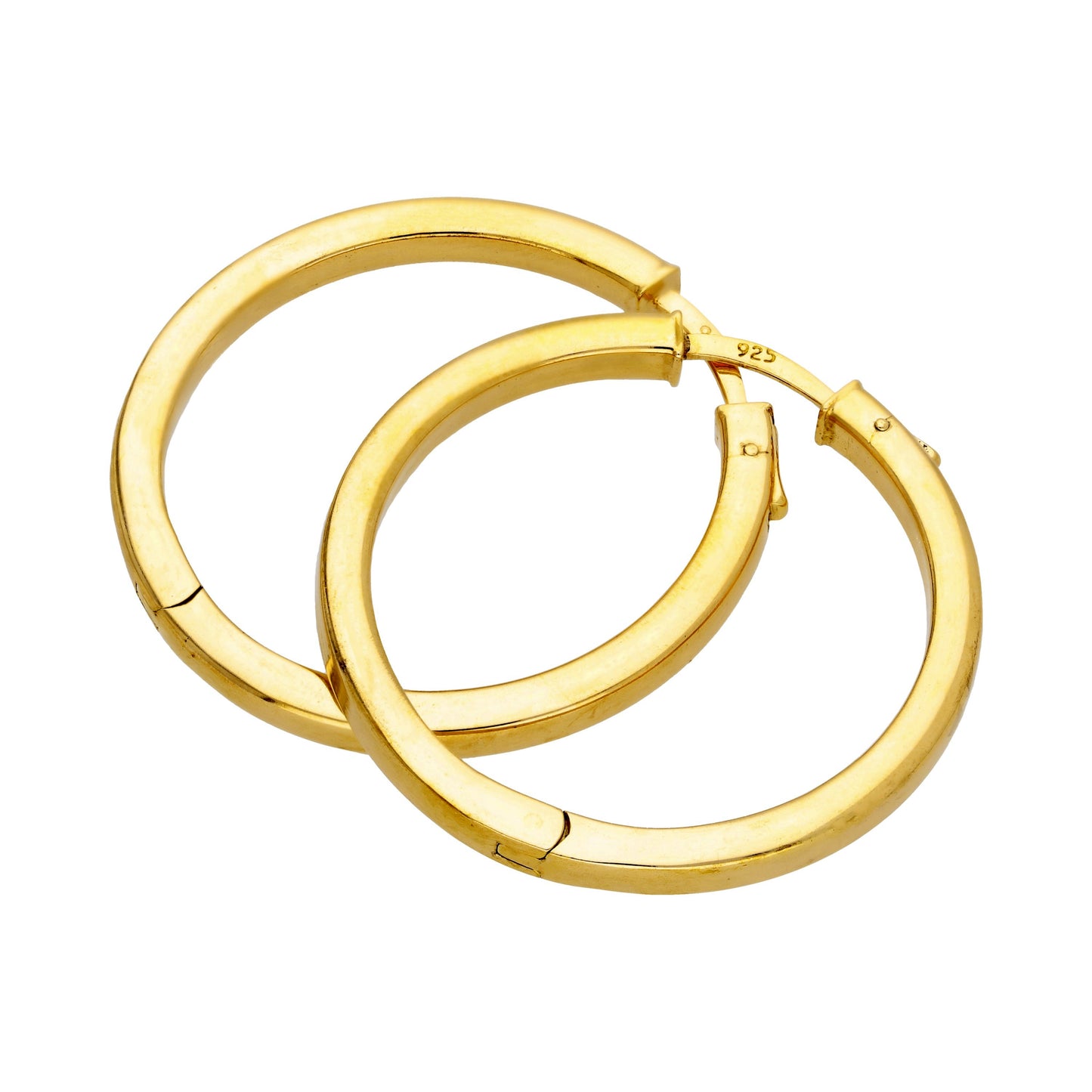 Gold Plated Sterling Silver Push Button 35mm Hoop Earrings