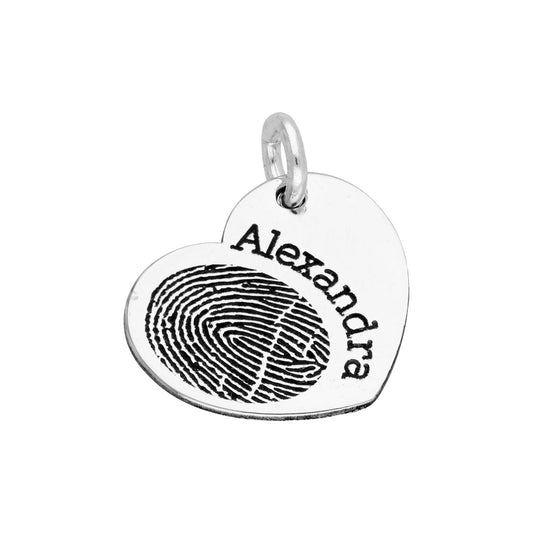 bespoke sterling silver fingerprint heart name charm - jewellerybox
