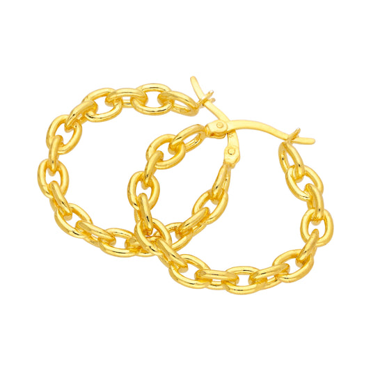 Gold Plated Sterling Silver Long Link 27mm Hoop Earrings