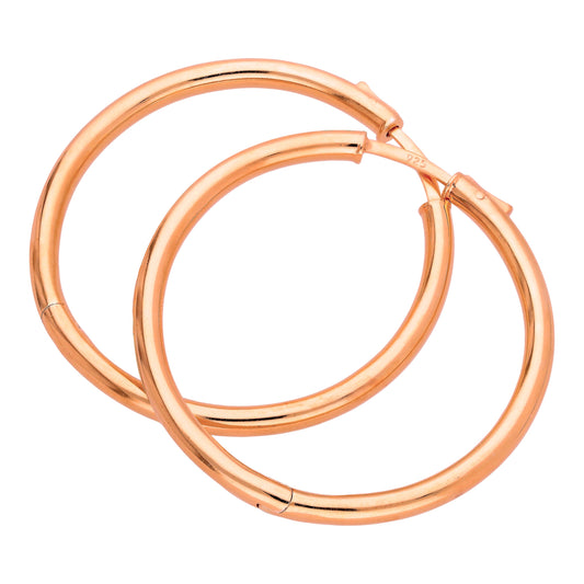 Rose Gold Plated Sterling Silver Push Button 40mm Hoops