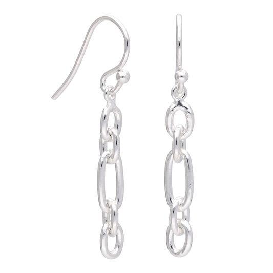 Sterling Silver Cable Link Hoop Drop Earrings