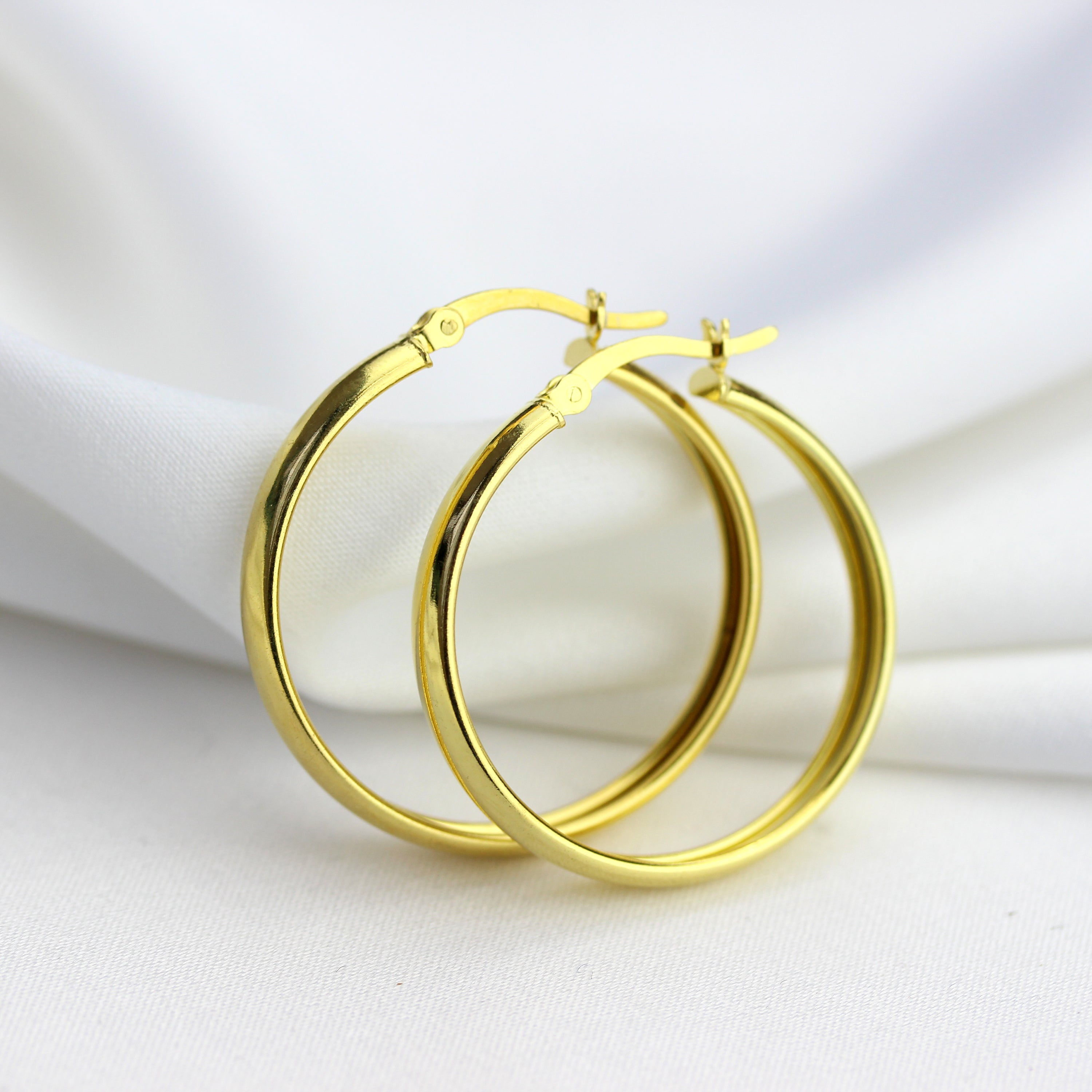 Gold Plated Sterling Silver Chunky Creole 30mm Hoop Earrings