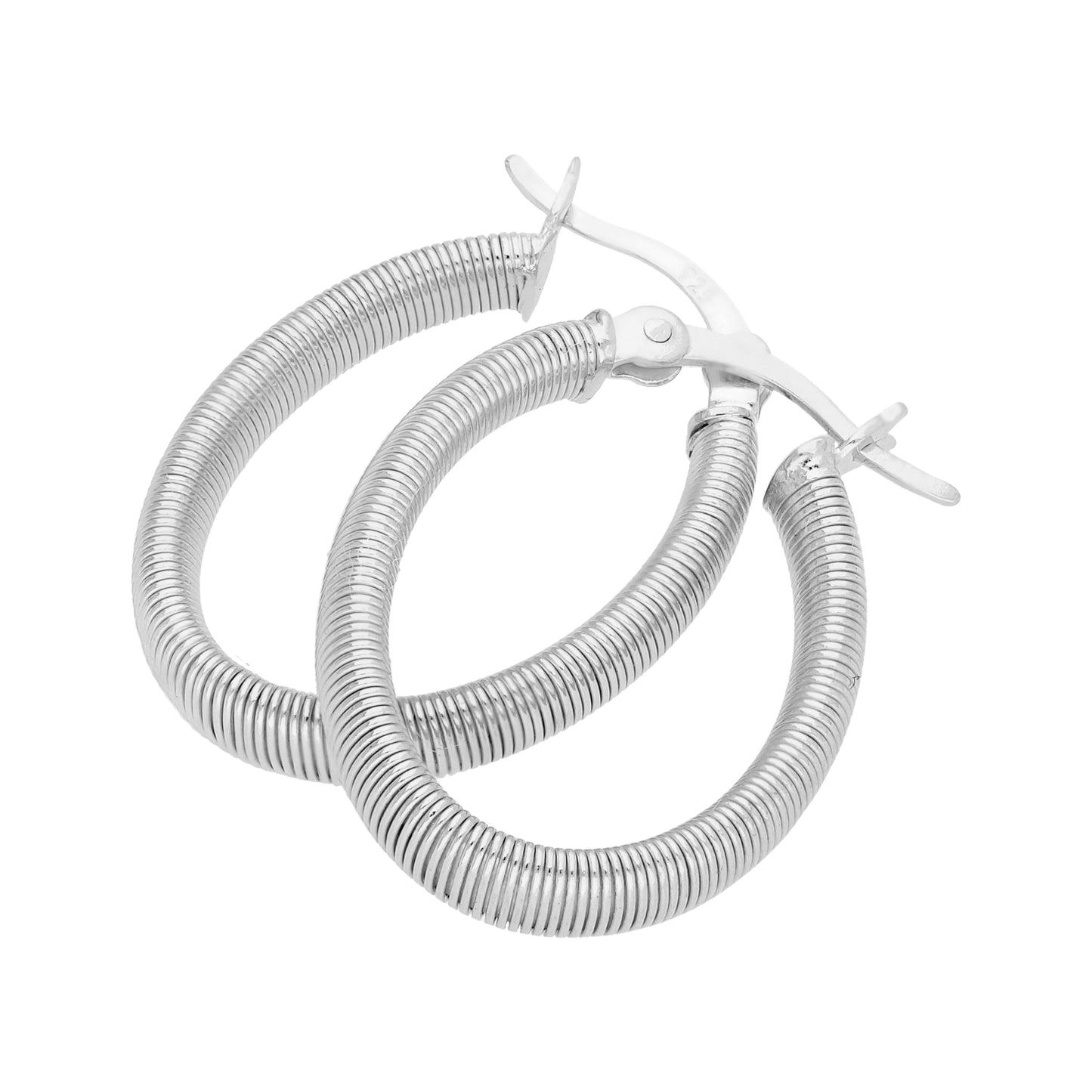 Sterling Silver Texture Oval Creole Hoop Earrings