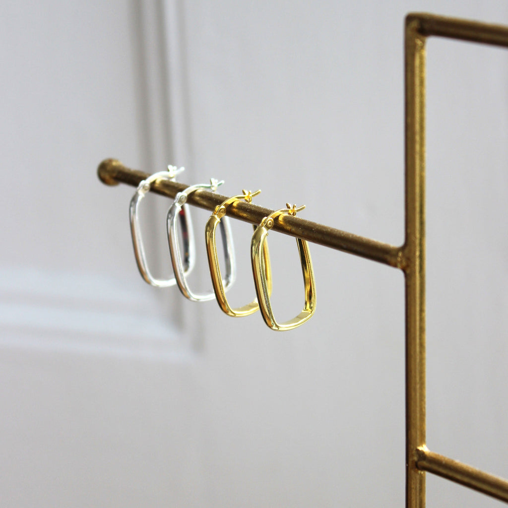 Gold Plated Sterling Silver Plain Ovate Creole Hoop Earrings