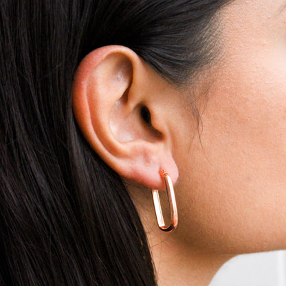 Rose Gold Plated Sterling Silver Ovate Creole Hoop Earrings
