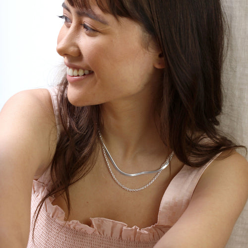Sterling Silver Flat Herringbone Chain Necklace 18 - 18 Inches