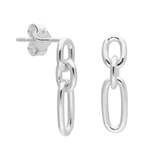 Sterling Silver Cable Link Chain Stud Drop Earrings